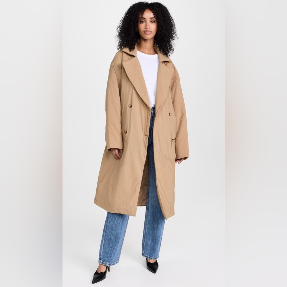 Good American Puffed Nylon Robe Coat in Good Khaki oversized Size XXS/XS‎